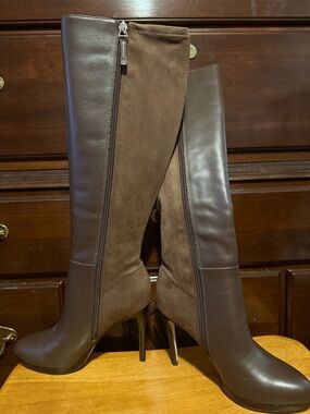 Quizme Platform Leather Boots Size 5 Nine West Brown Leather Suede